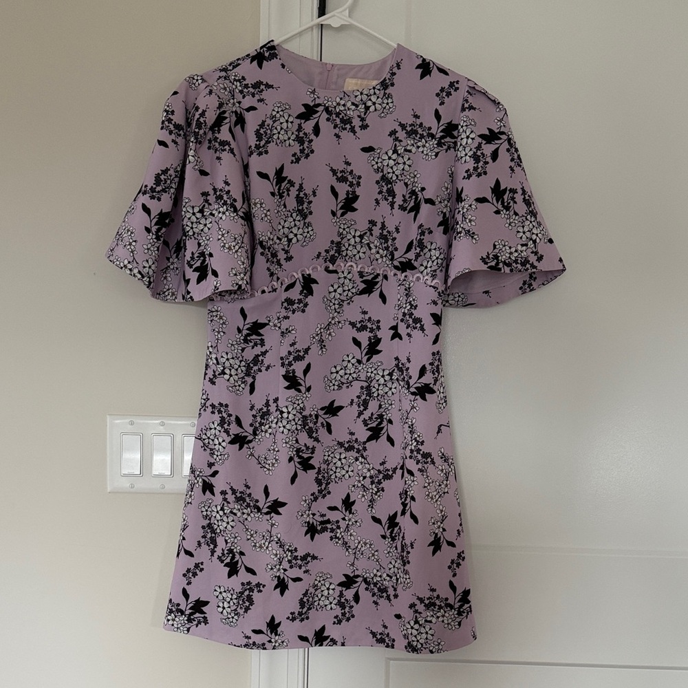 Elegant mini Lavender Dress with Black and White Floral Design